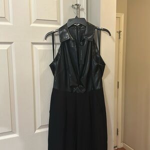 New Donna Karen FAUX LEATHER TOP JUMPSUIT Size 12